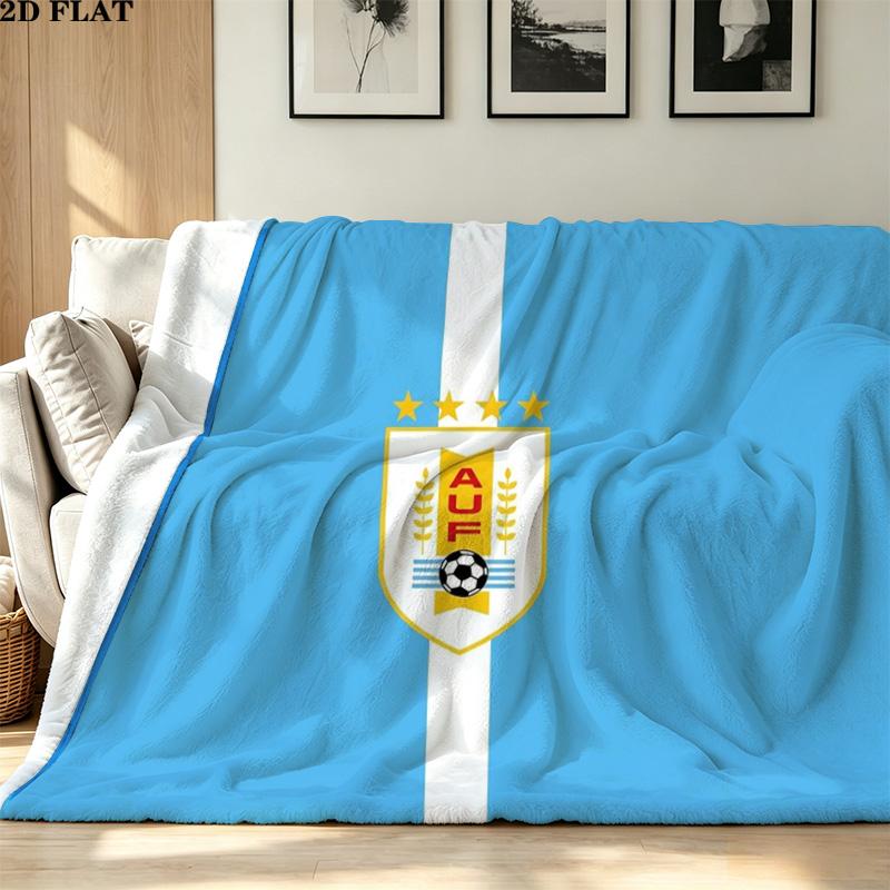 Uruguay Celeste Football Print Flannel Blanket High Quality Warm Comfortable Cover for All Seasons Perfect for Gifts Home Decor
