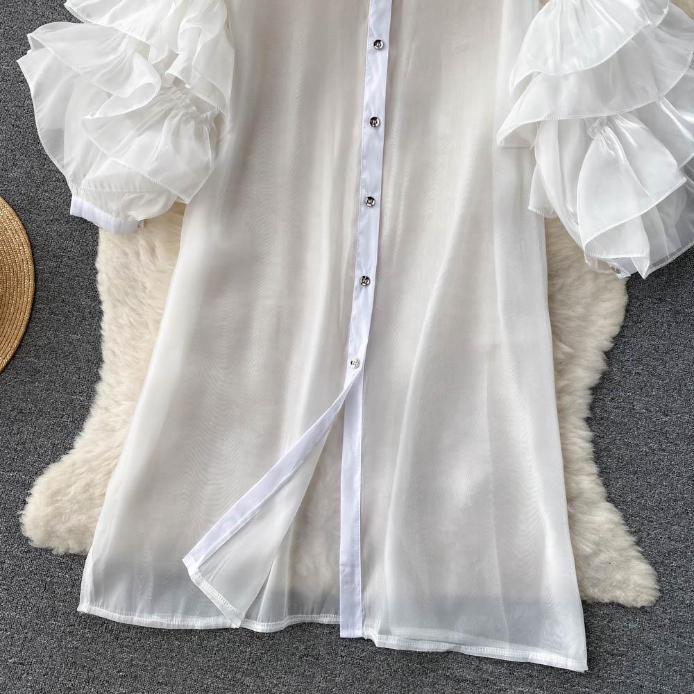 RUGOD Весеннее однобортное платье в европейском и американском стиле с французскими рюшами и трехмерными цветочными рукавами