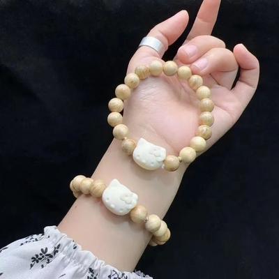 Браслет-мультфильм с кошачьей головой из молочно-ароматного дерева Браслет из молочно-ароматного дерева Новый китайский браслет Браслет DIY