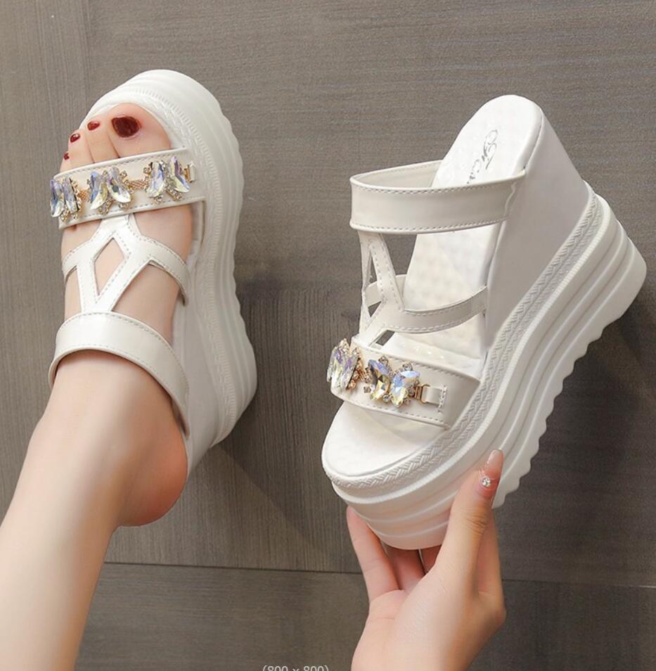 Мода 2024 года, летний тренд, дизайнерские женские босоножки на очень высоком каблуке 12 см, роскошные блестящие женские тапочки на толстой подошве, пляжная обувь на танкетке и платформе