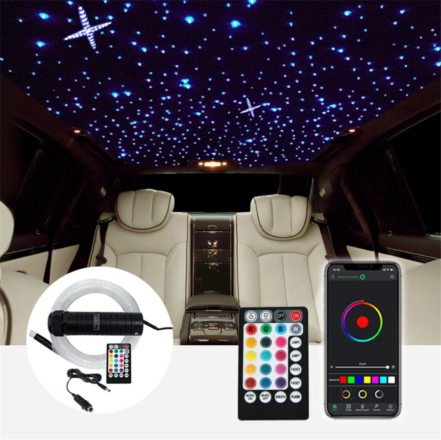 Автомобильные Звездные Огни Крыши Dc12V 6W RGB Светодиодные Пластиковые Волоконно-Оптические Светильники Радиочастотный Пульт Дистанционного Управления Bluetooth Управление 300 Шт. Волоконно-Оптические