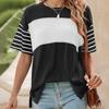 Женская футболка с круглым вырезом, коротким рукавом, футболка с цветными блоками, свободного кроя, универсальные пуловеры, для повседневной носки