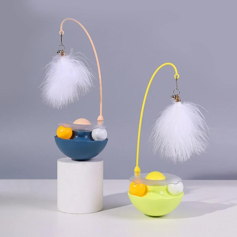 Interactive Cat Tumbler Toy, ABS Base with Feathers & Rolling Balls, Reduces Boredom & Destructive Behavior