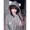 Kawaii Sweet Harajuku Hoodie Women Japanese Fashion Cute Cat Embroidery Zipper Straps Hooded Sweatshirt Soft Gril 2023