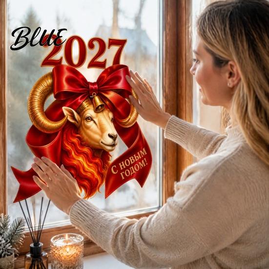Декоративные наклейки на стену 2027 год Козы, Статичная наклейка на окно с красным бантом, Китайское искусство, Легко наносимое, Новая наклейка на стекло, Многоразовый ПВХ декор