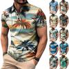 Men's Golf Hawaiian Print Shirt Casual Sports V-Neck Short Sleeve