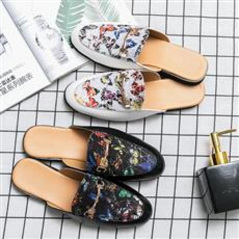 Модные полутапочки осень новые мужские туфли модный тренд полутапочки кожаные туфли без каблуков повседневные тапочки ленивые туфли