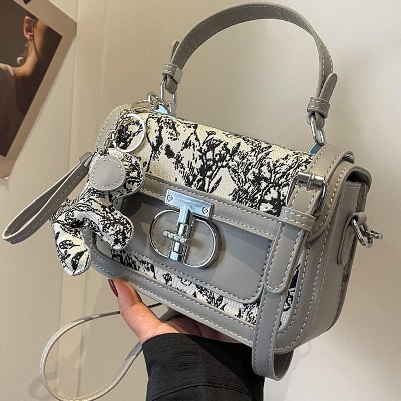 Hot Style High-end Western Style Printed Handheld Small Square Bag Women's Bag Trendy Stitching Single Shoulder Crossbody Bag