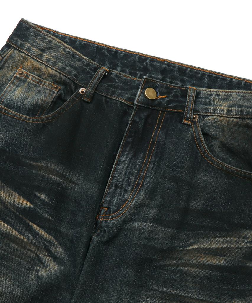 TRILLION Dirty Brush Washed Wide Denim Pants (Deep Green)