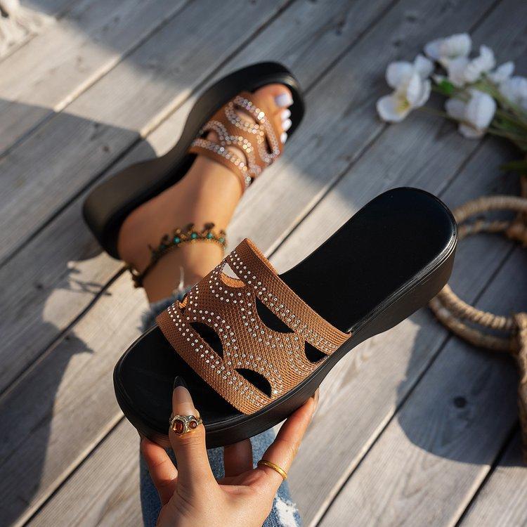 Fashion Outer Wear Large Size Slope Heel Heightened One-word Cool Slippers Women's Summer Open-toed Fish Mouth Beach Casual Sandals