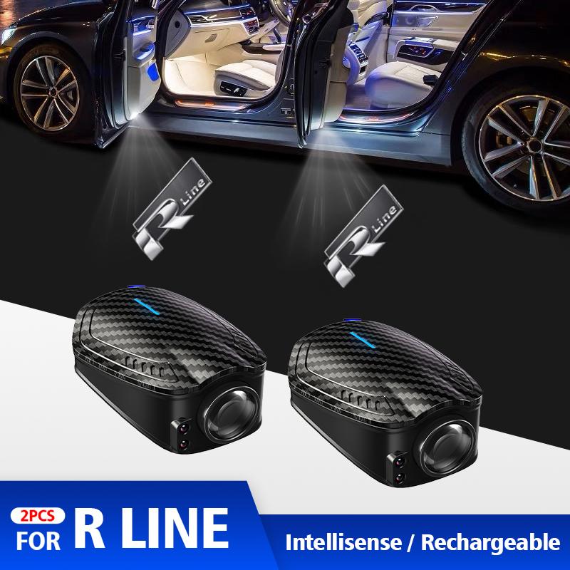 2026 Hot For VW VOLKSWAGEN For R Line 2pcs USB Rechargeable Car Door HD LED Lamps Projector Courtesy Welcome Lights Golf 3 4 5 6