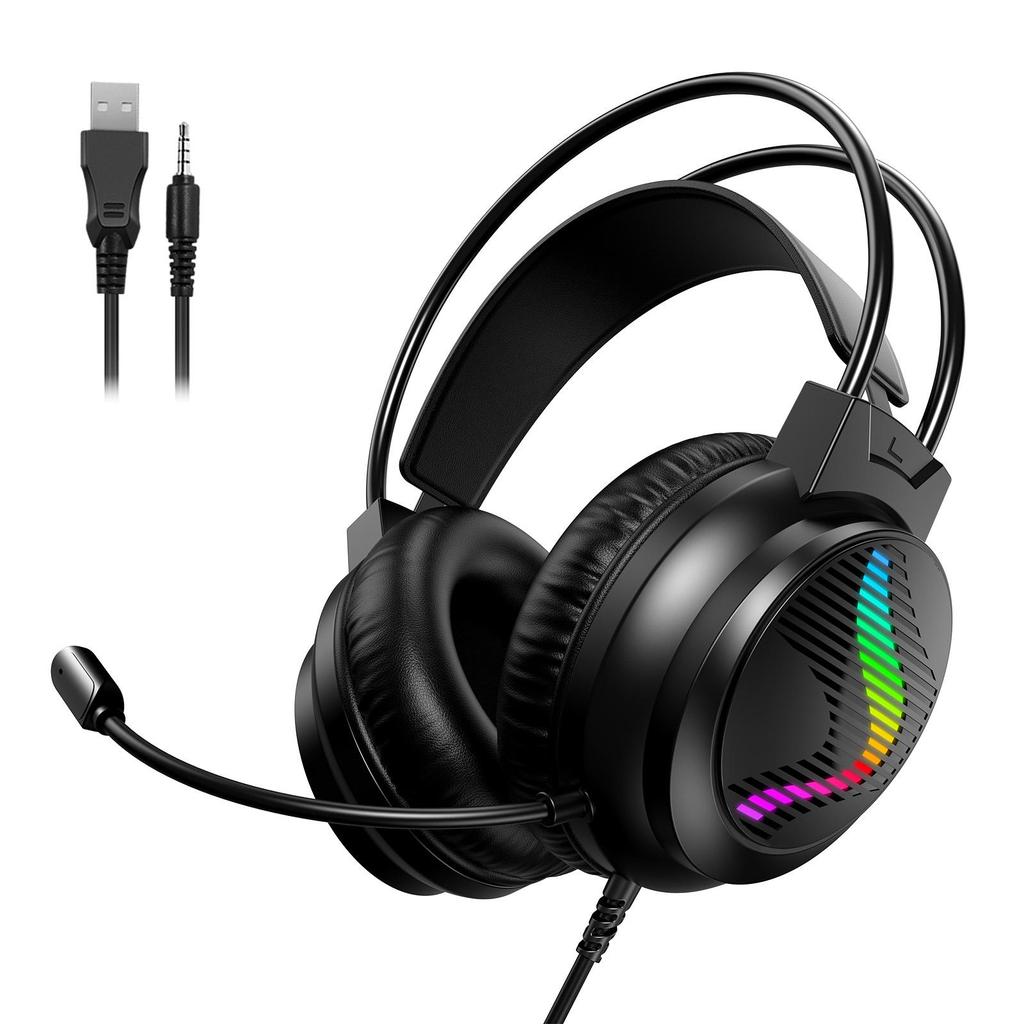 Игровая гарнитура с подсветкой RGB, 50-мм динамик, 360° гибкий микрофон с шумоподавлением, 3,5 мм USB, игровые наушники для ПК PS4 Xbox One