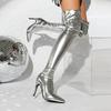 Krazing Pot PU Autumn Winter Shoes Stiletto High Heels Super Size Sexy Stovepipe Boots Pointed Toe Keep Warm Slip On Over-the-knee Boots