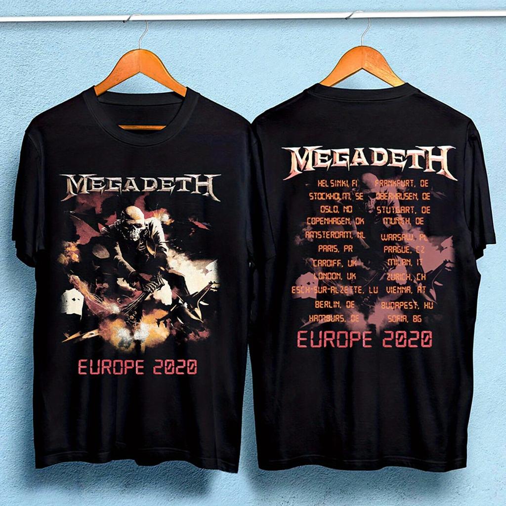 Хлопковая футболка Megadeth с рисунком европейского турне, футболка группы в стиле хэви-метал, мужская футболка, летний новый винтажный модный топ