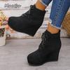 Женские замшевые ботильоны на шнуровке, платформа, танкетка, каблук, короткие ботинки, массивная подошва, повседневная обувь, увеличивающие рост, De Mujer