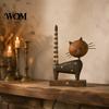 Vintage Style Home Accents Rustic Wooden Cat Ornament with Spring Shaking Head for Farmhouse Tabletop Decorative Piece Decor, Handcrafted Retro