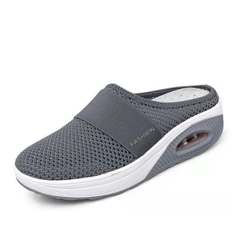 Large Size Lazy Shoes Women's Mesh Breathable Bag Head Half Slippers Muffin Thick-soled Round Head Without Heel Mesh Shoes
