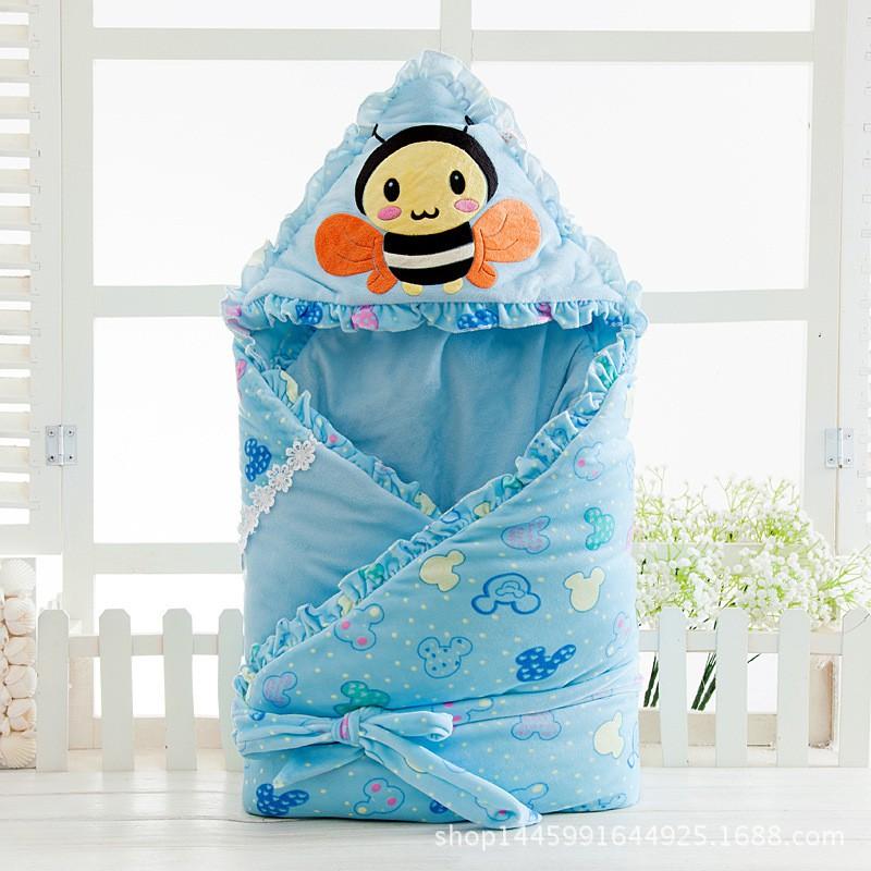 Embroidered Crystal Fleece Baby Swaddle Winter Envelope Sleeping Bag Newborn Infant Blanket