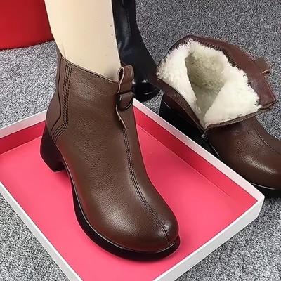 Женские зимние теплые меховые сапоги большого размера из кожи на мягкой подошве с увеличенной высотой, ботильоны на щиколотке с подкладкой, нескользящие, для пеших прогулок, повседневные, спортивные, ботинки Мартин