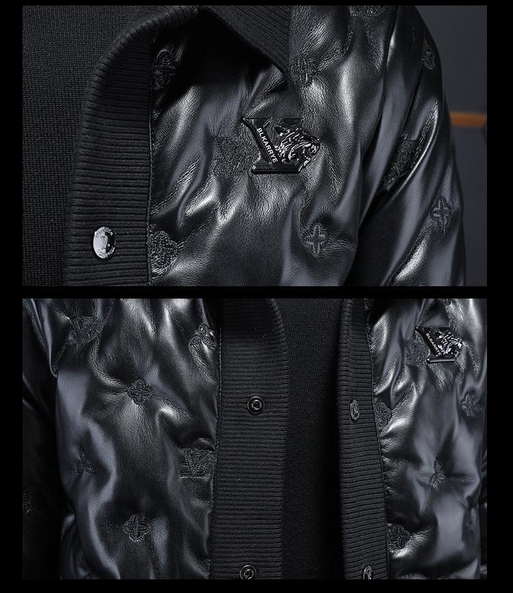 Мужская повседневная пуховая куртка в европейском стиле с лацканами из ПУ-кожи, зима 2024