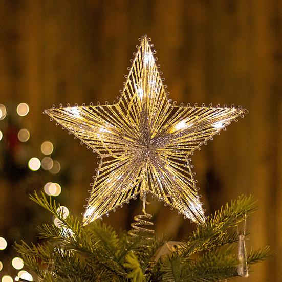 Christmas Tree Topper Star Warm White Holiday Light LED Lighted Star Topper Easy Installation Xmas Decoration for Indoor Trees