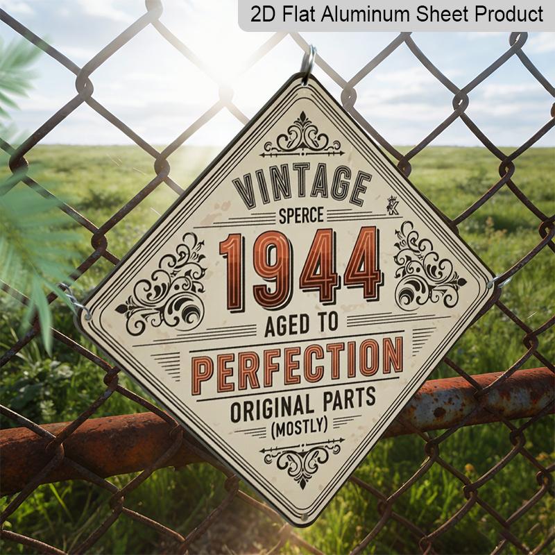 2D Flat, 1pc, Vintage Metal Aluminum Sign Decoration, Vintage 1944 Aged To Perfection, Vintage Decorative Sign, Vintage Wall Art Decor, Suitable for