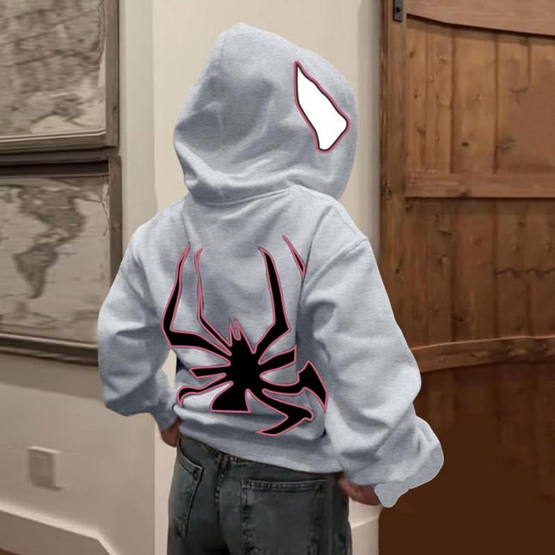 Halloween Spider-Man Zip Hoodie Y2K Loose Fit Sweatshirt Teens