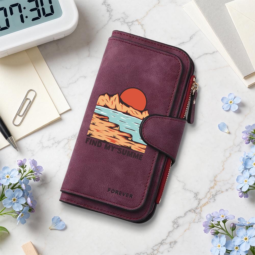 Retro Landscape Printed Long Wallet Casual Multi Card Slim Purse for Women
