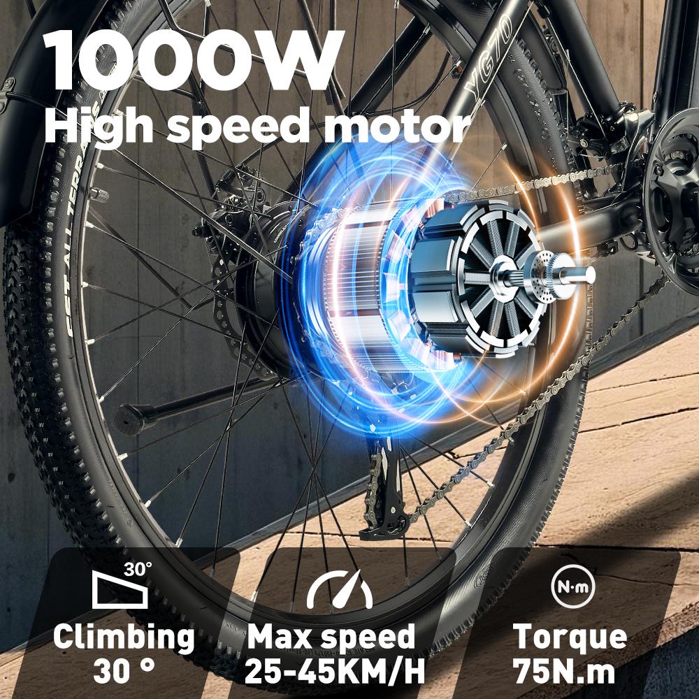 Электровелосипед RANDRIDE YG70 27,5" 1000 Вт Пиковая мощность двигателя 48 В 14 Ач Аккумулятор Максимальная скорость 45 км/ч Максимальный запас хода 50 км