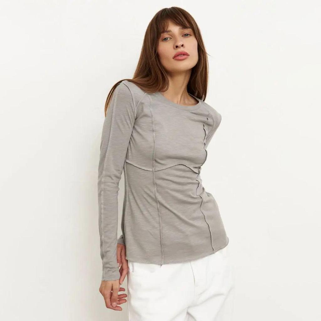 Летняя женская футболка с длинным рукавом и круглым вырезом с принтом