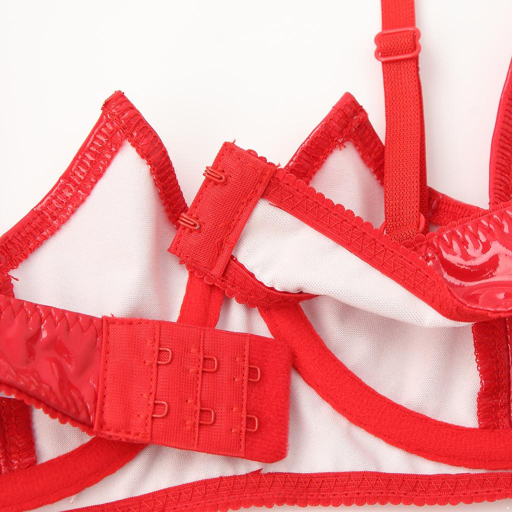 Женский бюстгальтер на косточках с V-образным вырезом, пуш-ап, регулируемые бретельки, бюстгальтер из лакированной кожи