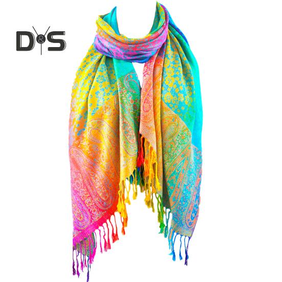 Имитация шерсти шаль Радужный цветной художественный принт шарф-накидка с кисточками Женский пончо шаль одеяло шарф
