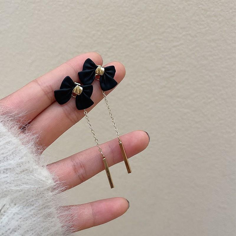 Весенние и летние серьги-пусеты в стиле ретро с флокированным бантом и бахромой из жемчуга, серьги-трансформеры для двух способов ношения, женские