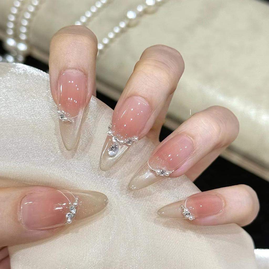 Dorisun 'Moonlight' Ручная работа, носимый нюдовый румянец, дизайн ногтей «кошачий глаз» с акцентами из циркониевых бриллиантов в виде капель воды