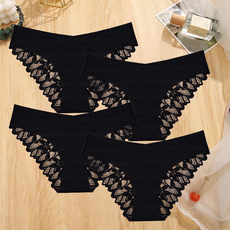 4Pcs/Set Transparent Lace Floral Underwear Seamless Triangle Underwear Sexy Close Fitting Panties For Women Comfy Panty