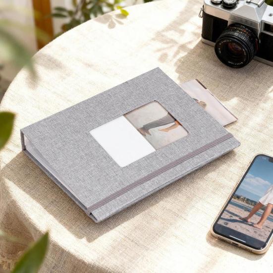 Yousheng Fabric Photo Album with 208 Pockets Slip-in Picture Albums Linen Cover Memory Book with Front Window for Family Anniversary Vacation Wedding
