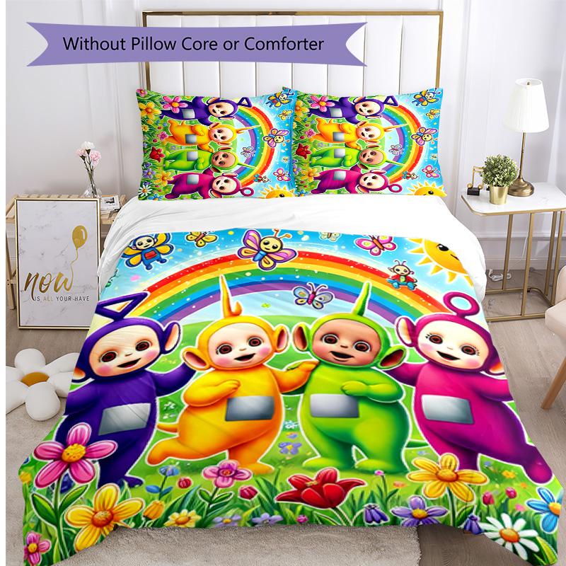 Cartoon Teletubbies Printed 3PCS Bedding Set Soft Breathable Duvet Cover Pillowcases Set Washable Bedroom Decor Home Gift