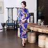 Cheongsam autumn new multi-color peacock pattern long satin large size slim banquet team catwalk