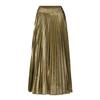 Women Maxi Skirt Elastic High Waist Pleated Golden Long Skirt Slimming Design Spring Summer Skirt Work Leisure Travel Wear