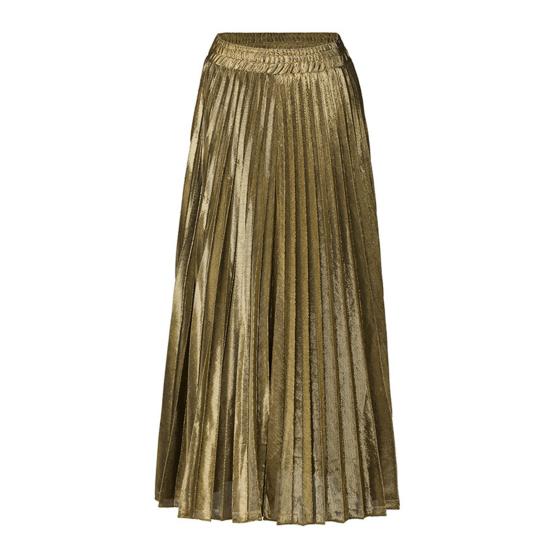 Women Maxi Skirt Elastic High Waist Pleated Golden Long Skirt Slimming Design Spring Summer Skirt Work Leisure Travel Wear
