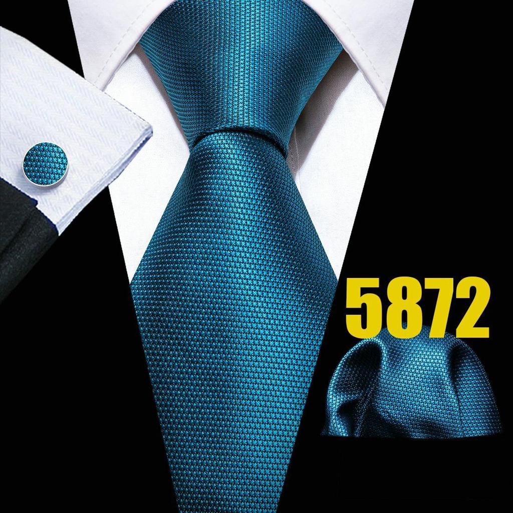 Mens Fashion Neckties Teal Silk Tie Pocket Square Cufflinks Blue&Green Formal Casual Ties