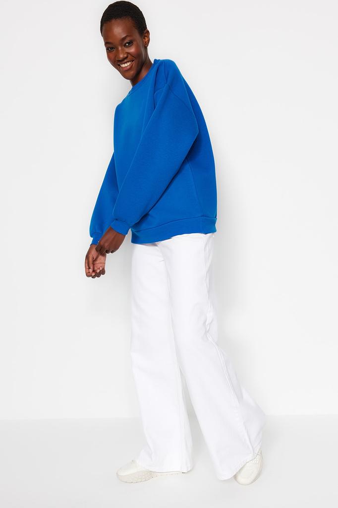 Women's Fashion New Sweatshirt Green Oversize Casual Cut Basic Crew Neck Thick Fleece Knitted Sweatshirt