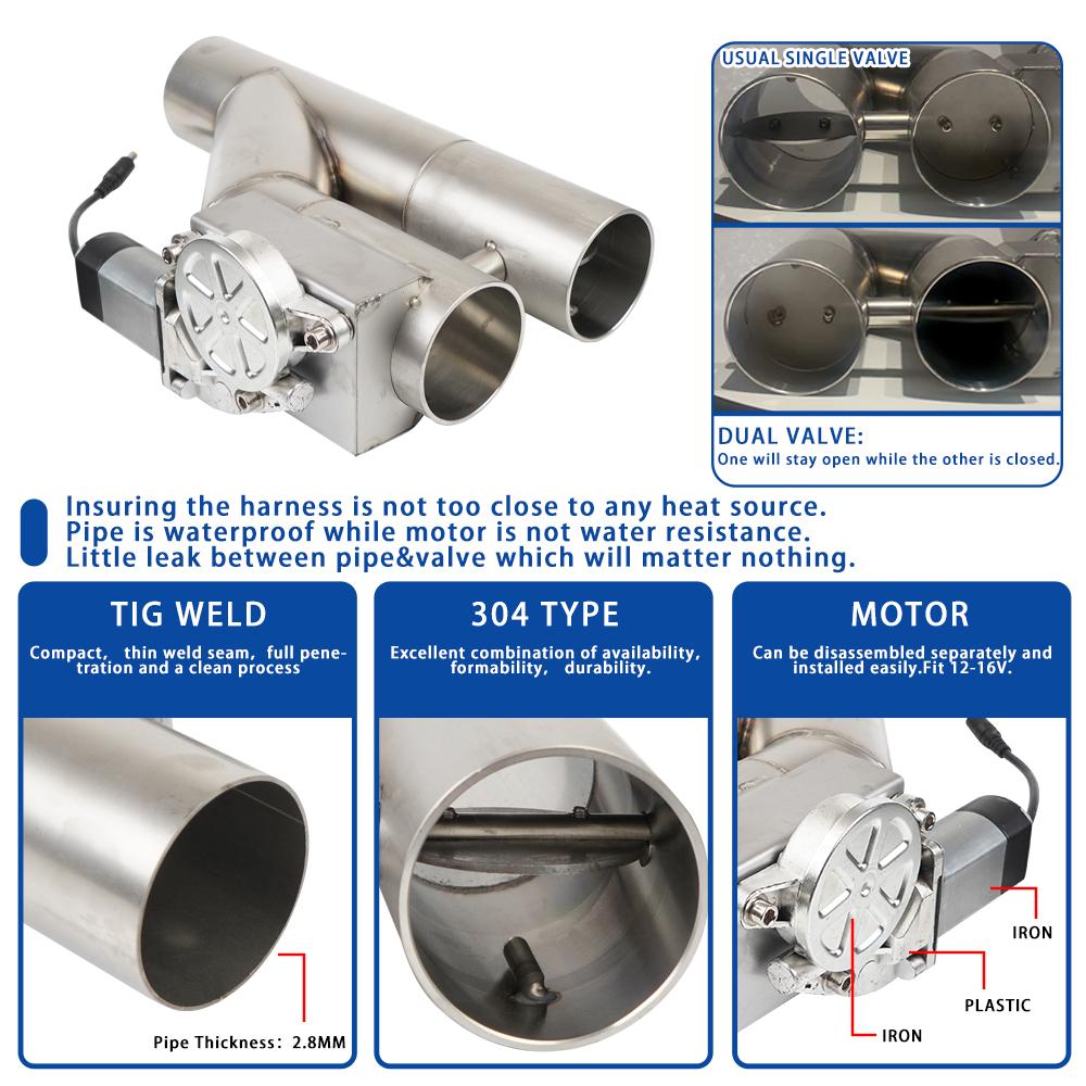 2.5 Inch/3 Inch Dual Exhaust Y Pipe with Controller Stainless Steel Silver Kit TP-1028