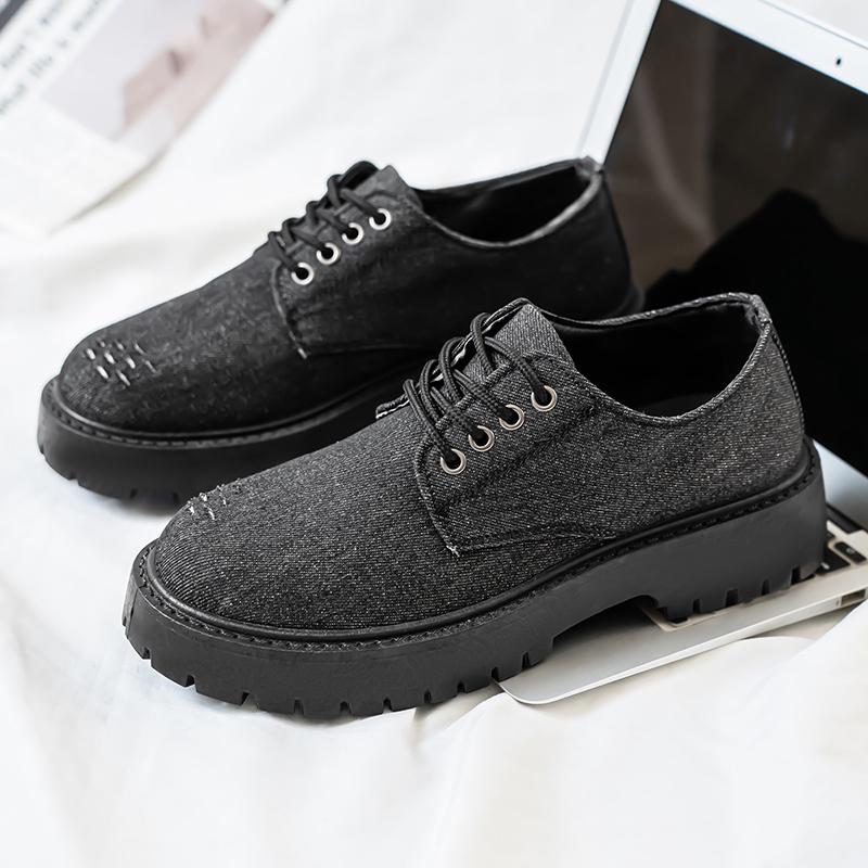 Men Comfortable Black Canvas Shoes Lace Up Thick Soled Designer Shoe Ideal Choice for Casual Leather Casual Shoes Street Styling