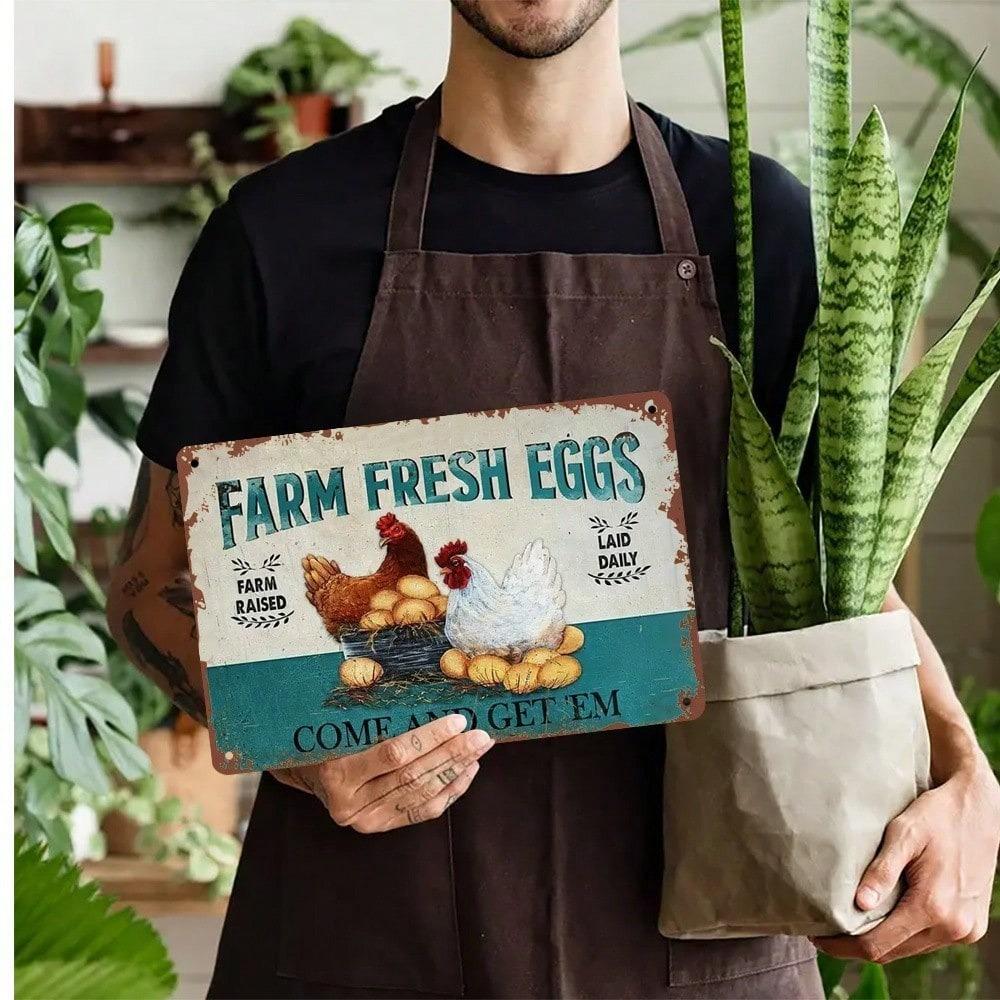 Vintage Tin Sign Farm Fresh Eggs Wall Art 8x12 Inch Kitchen Decor Plaque