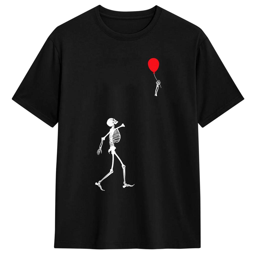Skeleton with balloon funny artistic T-Shirts Funny Cotton Tee Shirt Crewneck Short Sleeve T Shirts Printed Clothes