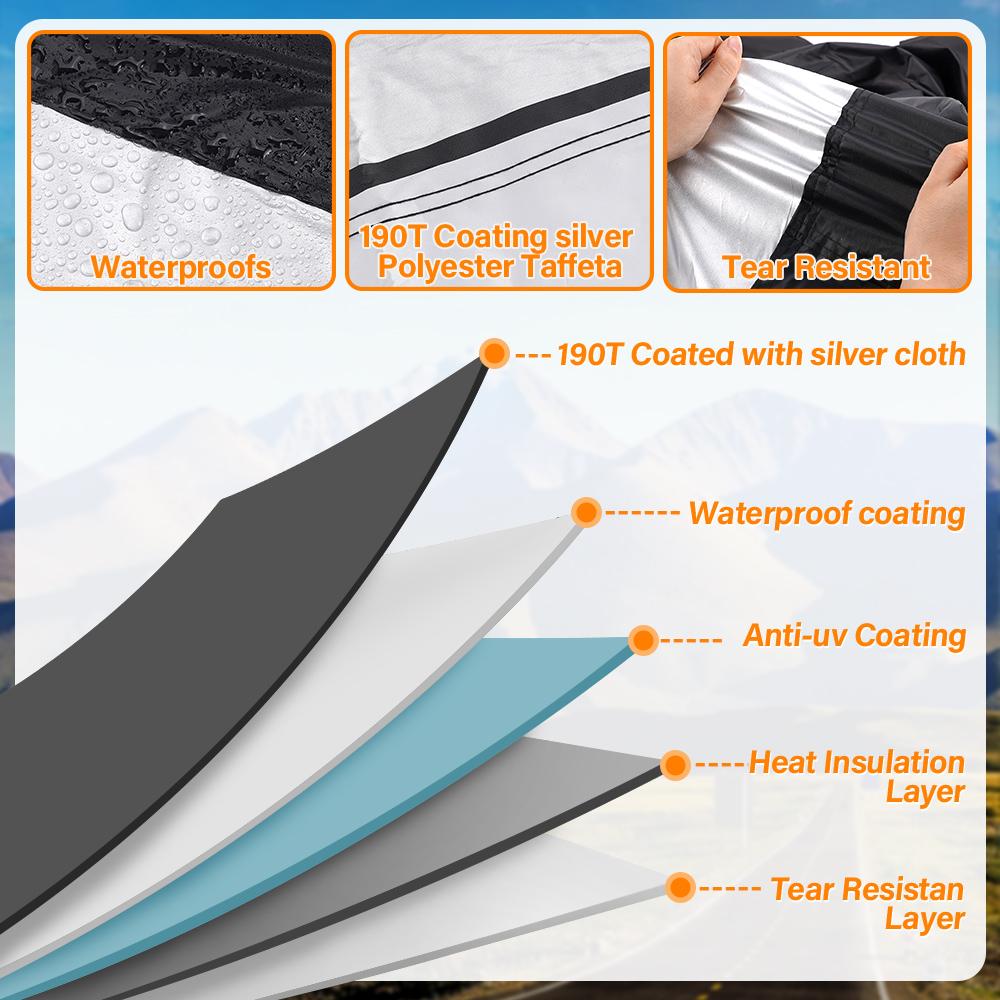 Чехол для мотоцикла, солнцезащитный, пылезащитный, износостойкий, 190T, черный под серебром, полиэстеровый защитный чехол для мотоцикла