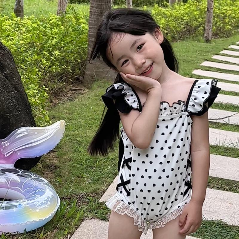 2025 Девочки Черно-белый Слитный Купальник на Бретелях - Модная Купальная Одежда для Отпуска