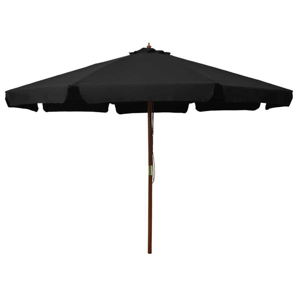 330 cm Black Sun Umbrella with Wooden Pole