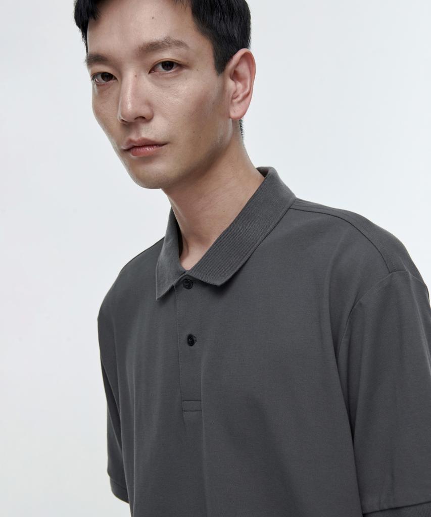 MUSINSA STANDARD [Cooltandard] Relaxed Fit Pique Polo Shirt [Gunmetal]